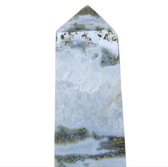 Large Moss Agate Tower with Druzy Inclusions 6" NWT - Picture 5 of 8